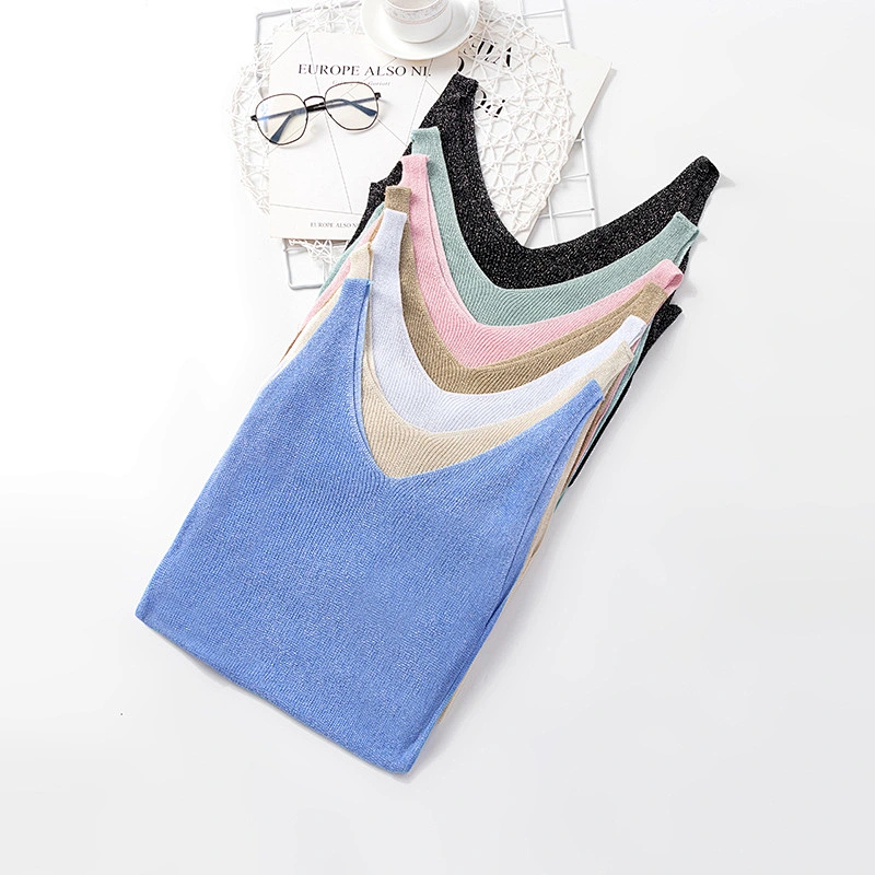Summer women's V-neck loose fashion sexy vest knitted cotton shirt women top ladies' blouses
