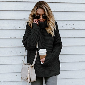 Autumn clothing women pure color turtleneck sweater casual knitted sweater in stock