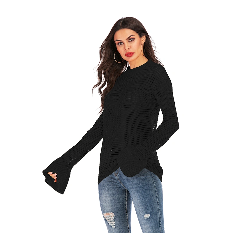 Round neck new plus size knitwear fashion apparel trumpet sleeve sweater