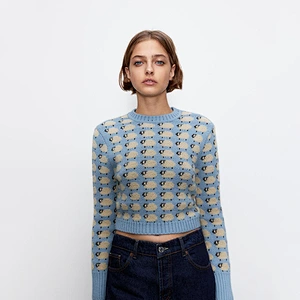 Women Fashion Pullovers Top Jacquard cashmere  Knitted Sweaters women Vintage Long Sleeve Female Chic Sweaters