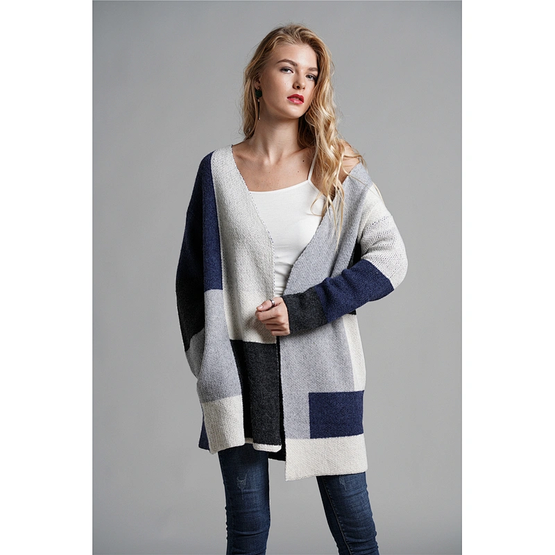 Fall clothing for women casual long cardigan sweater color blocking sweater coat womens jackets