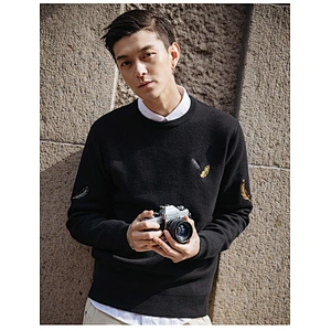Winter clothes for men knitted crew neck pullover embroidered sweater custom knitted men sweaters