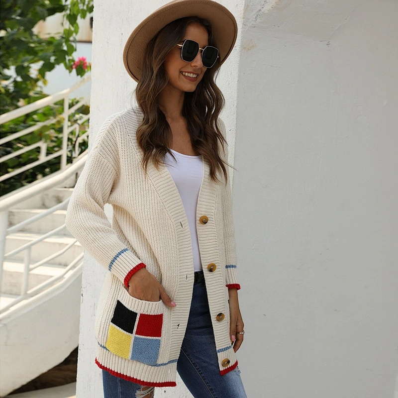 Single-breasted large pocket knitwear jacket fall women casual cardigan sweaters
