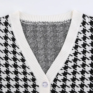 Autumn winter new fashion plaid V-neck coat cardigan sweater women casual woolen tops