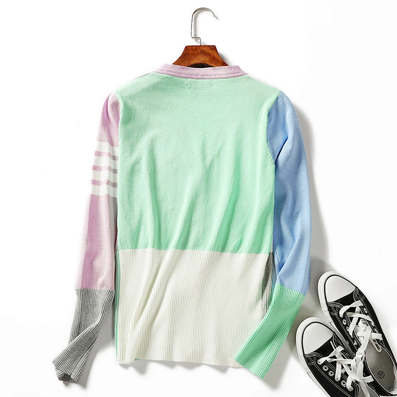Winter jacket women V-neck knitwear color-blocking cardigan sweaters