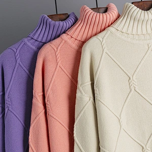 High neck fashion new turtleneck warm sweater loose pullover plus size knit sweater for women