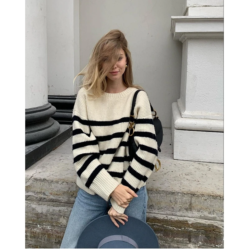 Korean women's fashion vintage shaggy sweater crop tops knit fringe sweater shirt for women