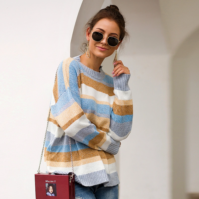 Color Blocking round neck pullovers 2020 winter casual fashion clothes women sweater