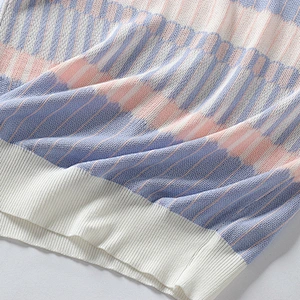 Summer thin sweater women's T-shirt round neck knit striped casual shirt knitted blouse