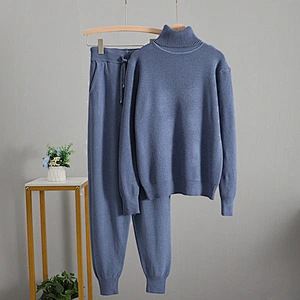 Winter Knit Sport sweater and jogger set Outfits Warm Turtleneck 2pc Women sweater sets