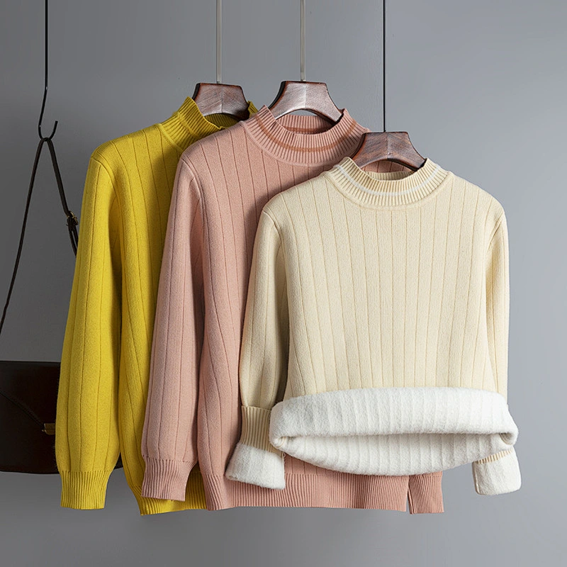 women's pullover thickened solid color women jumper sweater thick elegant pullover sweater for women
