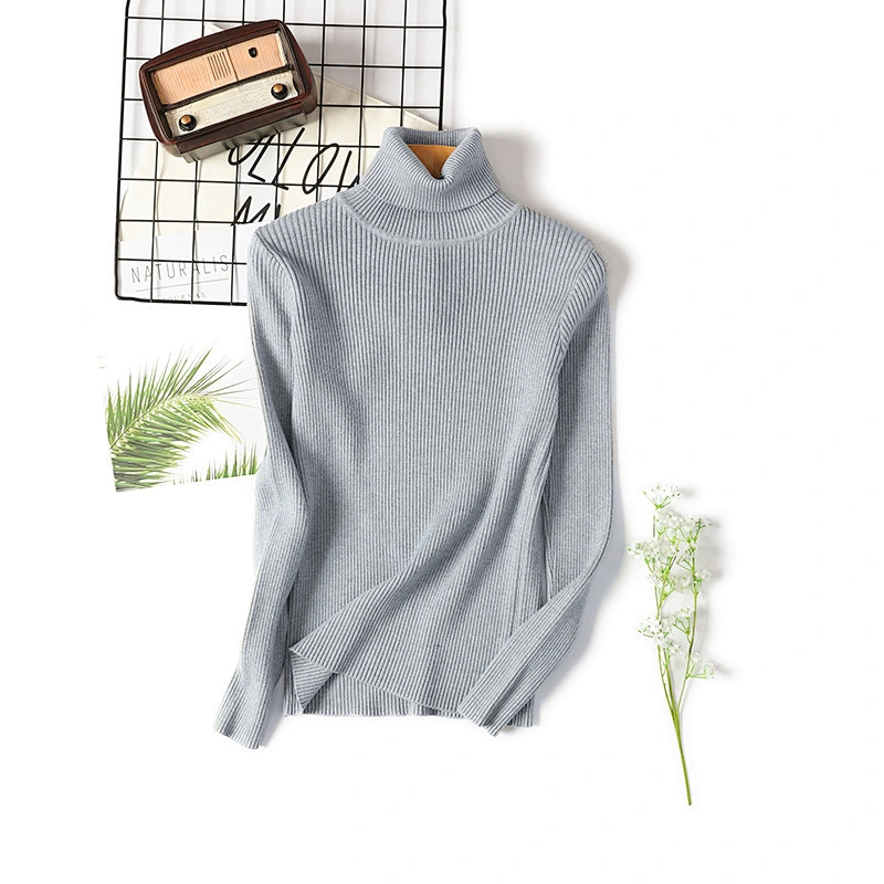 Turtleneck long-sleeve clothing slim solid color knitted women's sweaters