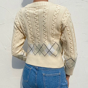 V neck Short Casual Long Sleeve sweater crop Top knit cardigan streetwear women's sweater