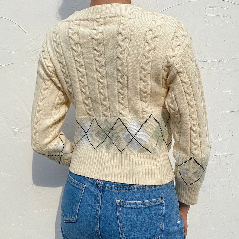 V neck Short Casual Long Sleeve sweater crop Top knit cardigan streetwear women's sweater
