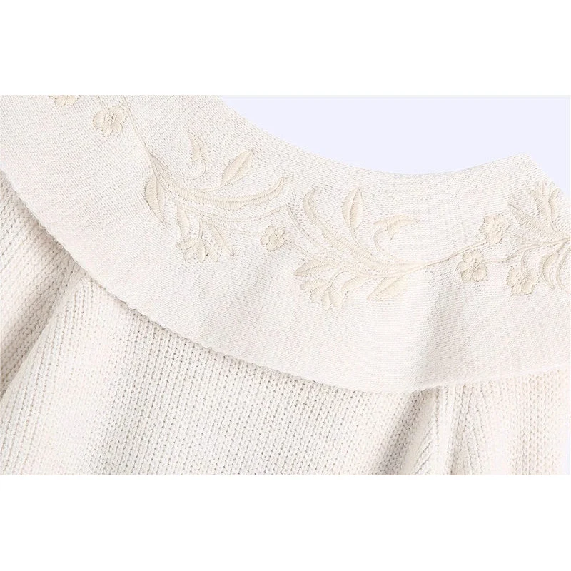 crop top knitted fall sweaters women Collar winter Embroidered women's fashion sweater