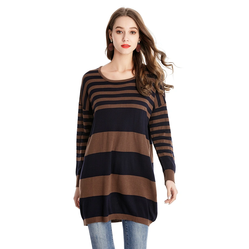 Spring new women clothing loose knitwear fashion stripe T-shirt dress ropa mujuer