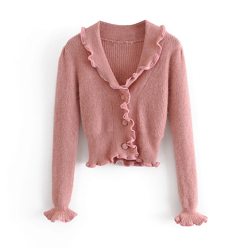 Cropped tops With Buttons Ruffled breathable fluffy soft sweater short knit sweater cardigan for women