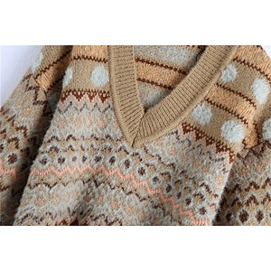 Ribbed Trims Jacquard Pullovers fashion sweaters for women trendy warm winter plus size crop top sweater