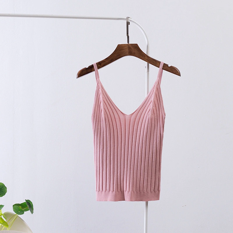 Women's knitted vest sling knitwear thin solid color slim ladies girl vest summer knitted sweater