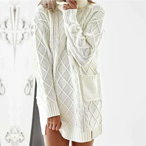 Women clothing turtleneck knit dress women pullover twist sweater mujer apparel in stock