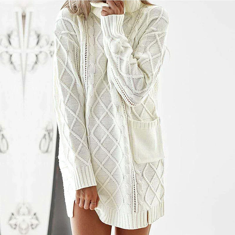 Women clothing turtleneck knit dress women pullover twist sweater mujer apparel in stock