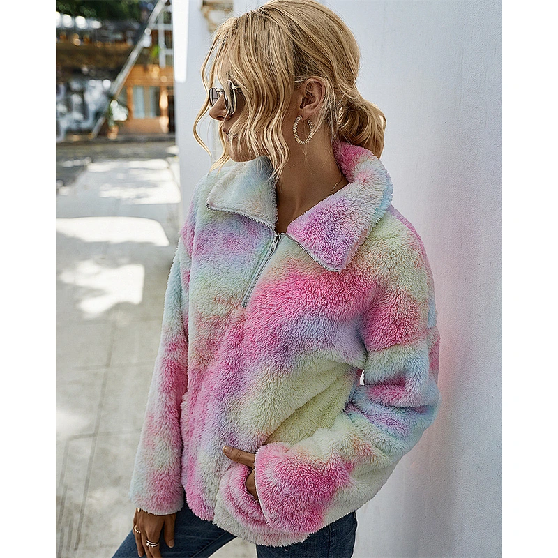 New style for women sweaters tie-dyed half zipper jumper women winter pullover sweaters mujer