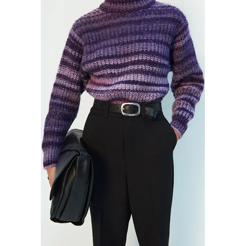 soft fashion women pullover sweater jumper  plus size chic High Neck striped sweater