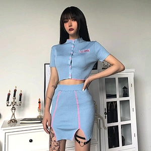 Women fashion sexy  cotton sweater two pieces sets elegant dress
