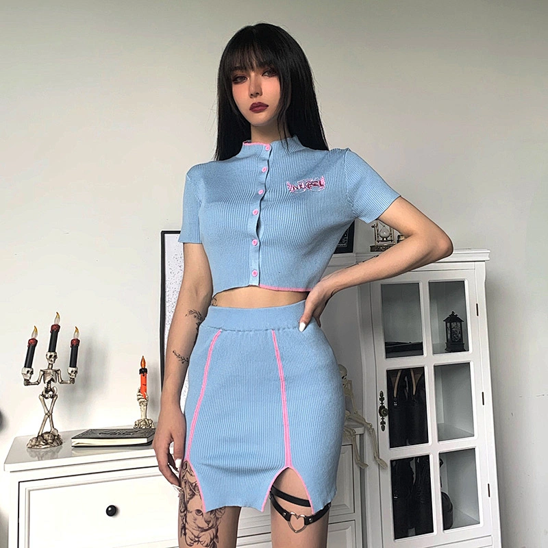 Women fashion sexy  cotton sweater two pieces sets elegant dress