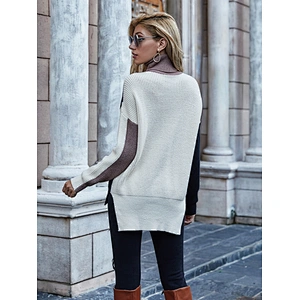 Women turtleneck sweater color block twist pattern custom knit sweater casual apparel stock