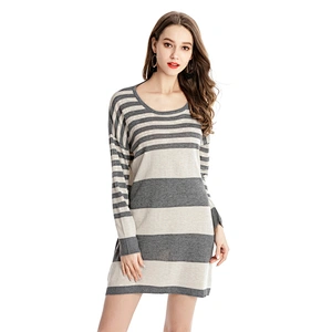 Spring new women clothing loose knitwear fashion stripe T-shirt dress ropa mujuer