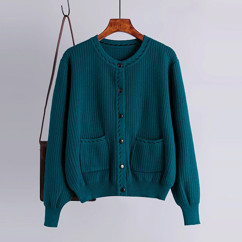 black solid Sweater cardigans jacket coat outwear ladies women O neck cardigan sweater