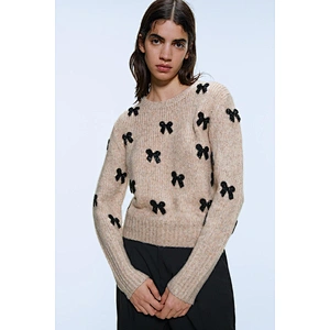 Elegant Bow Tie custom jacquard designer sweaters woolen Vintage knit crop sweaters for women