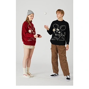 Mens cropped knitted crew neck sweater oversized heavy mouse couple pullover soft knit sweater