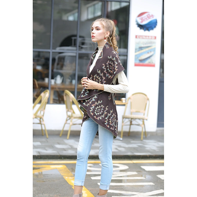 Knitted cardigan autumn new jacquard ladies jacket sleeveless cape shawl sweater