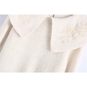 crop top knitted fall sweaters women Collar winter Embroidered women's fashion sweater