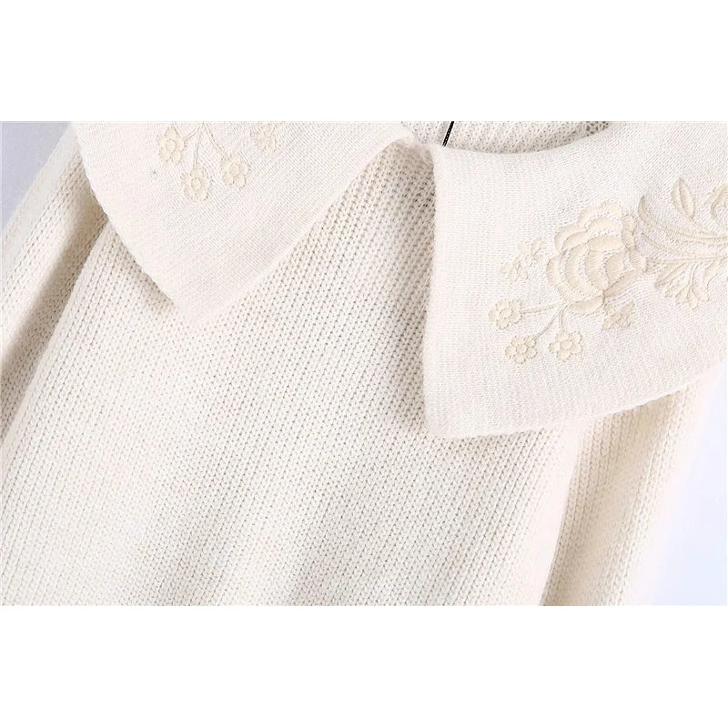 crop top knitted fall sweaters women Collar winter Embroidered women's fashion sweater
