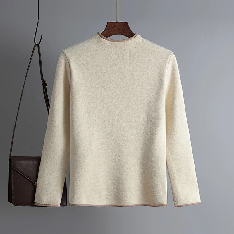 Winter new women's Korean sweater pullover knit sweater fluffy knitted crew neck solid color velvet thick basic sweater
