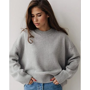 Women's casual solid color pullover sweater women fall rib knit long sleeve crew neck classic sweaters