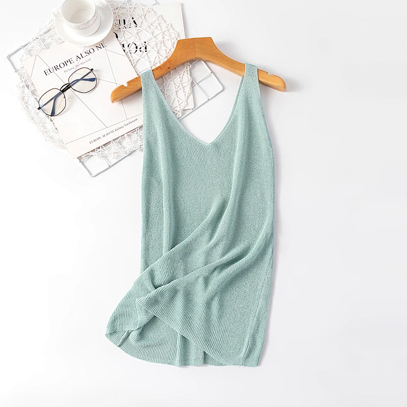 Summer women's V-neck loose fashion sexy vest knitted cotton shirt women top ladies' blouses