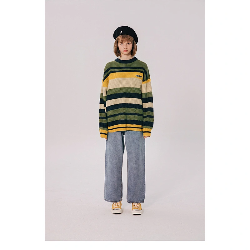 Wholesale high quality fall pullover knitted acrylic sweaters men stripe long sleeve knit sweater