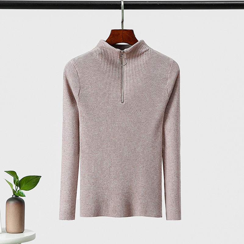 Winter long-sleeved 14GG kwniter solid color half-zip reglan causal women sweaters