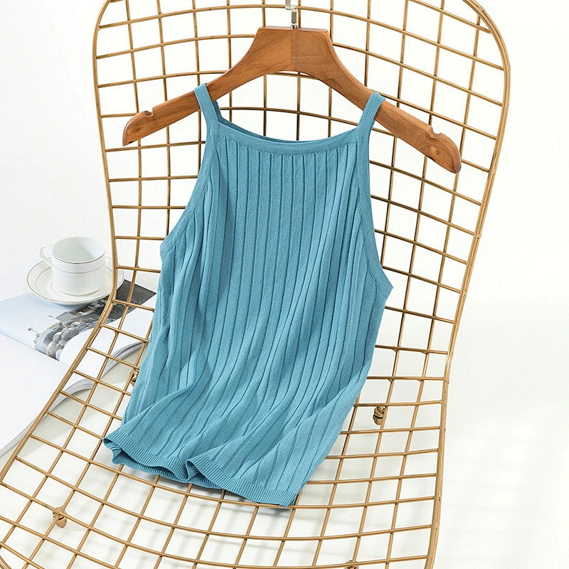 Candy color rib knitwear slim sexy sleeveless summer casual women vest knitted leisure blouse sweater