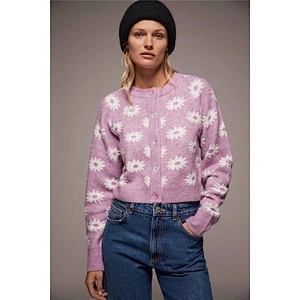 Purple women sweaters fashionable cardigans womens Floral Buttons cropped Knitted sweater