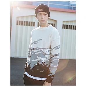 Mens  white crop sweaters crew neck pullover knitwear long sleeve custom knit men sweater