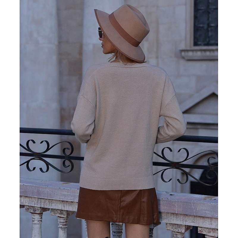New autumn knitted cardigan solid color V-neck loose women sweaters