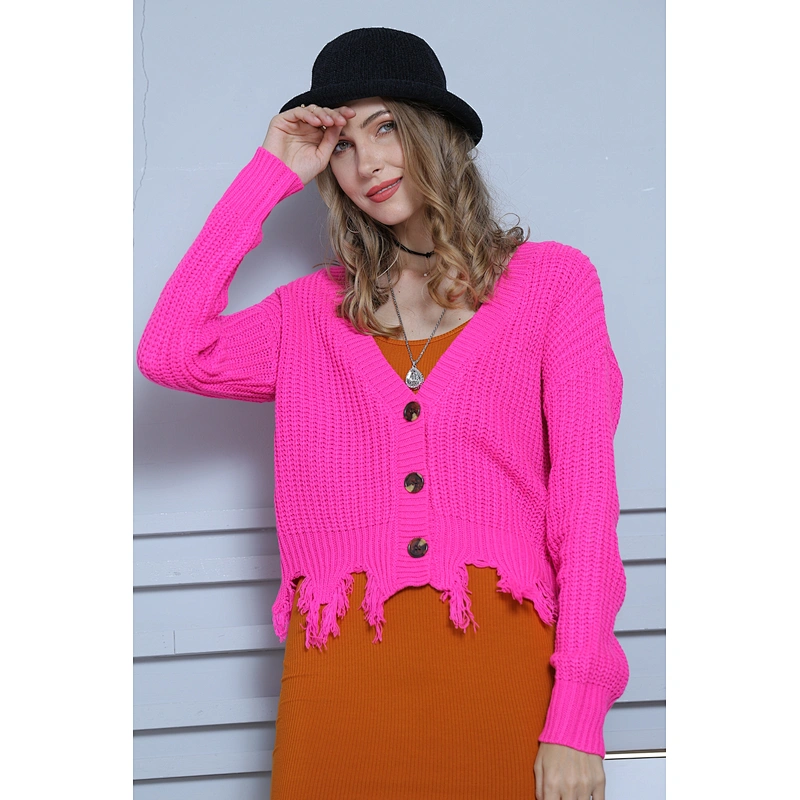 Fluorescent knit women jacket coatigan long sleeve V-neck cardigan sweaters