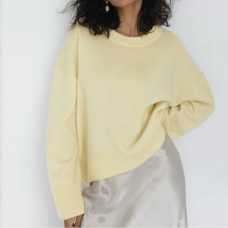 Women's casual solid color pullover sweater women fall rib knit long sleeve crew neck classic sweaters