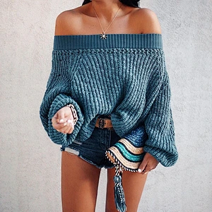 Fall clothing for women sexy one word collar sweater 9 GG lantern sleeve sweater