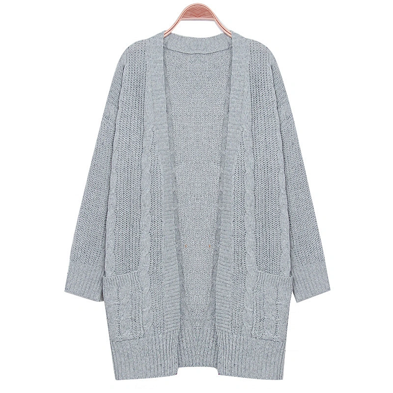 Women fashion clothes pure color twist pattern knit sweater women plus size coatigan